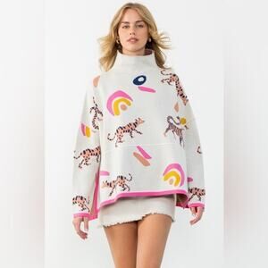 THML Women’s Funnel Neck Ammilie Sweater Novelty Print Quirky XL